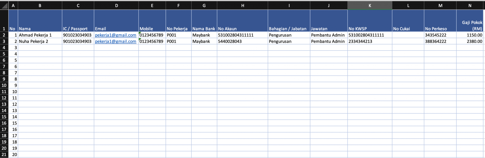 Template Slip Gaji Excel Malaysia Rekemen