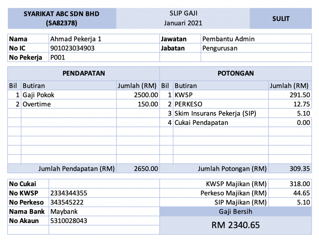 Contoh Slip Gaji Malaysia Excel Payslip Template In Excel Exsheets