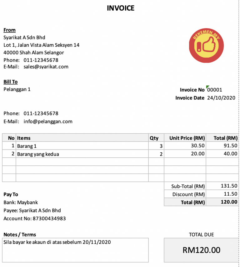 Cara Buat Invoice Guna Excel ⋆ Rekemen 7357